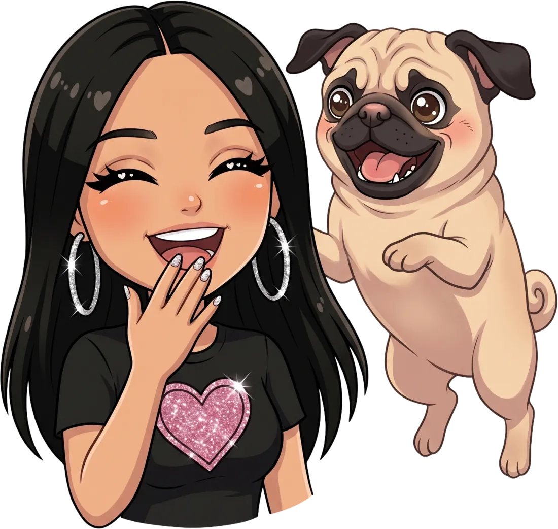 Maria cracking up while Pawlie jumps